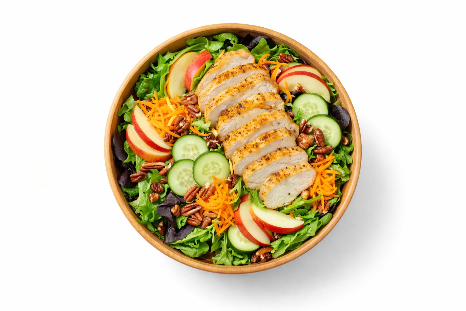 Honey mustard chicken salad with apples, cheddar, and pecans